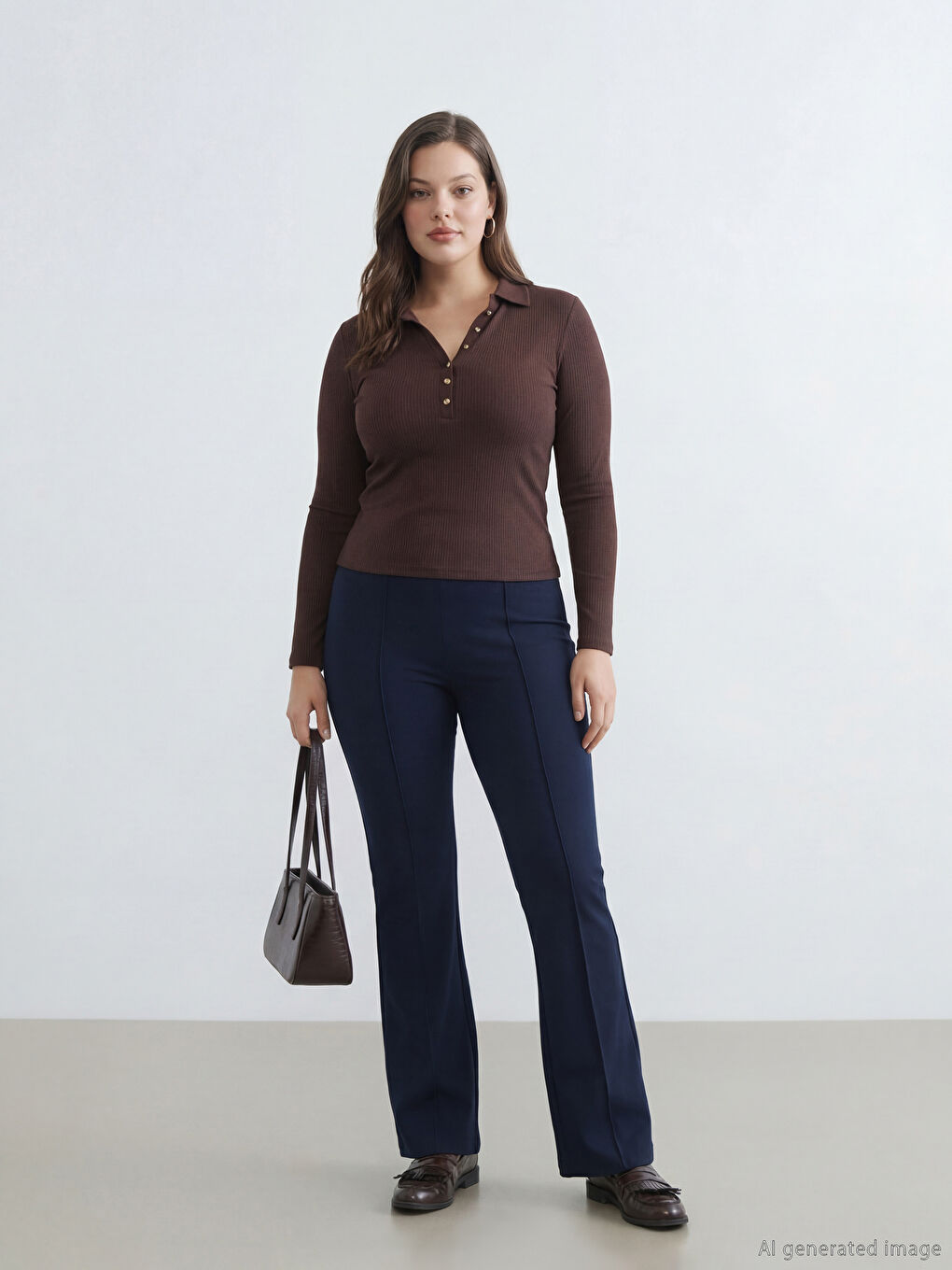 Lacivert Ekstra Dar Fit İspanyol Paça Kadın Pantolon-1