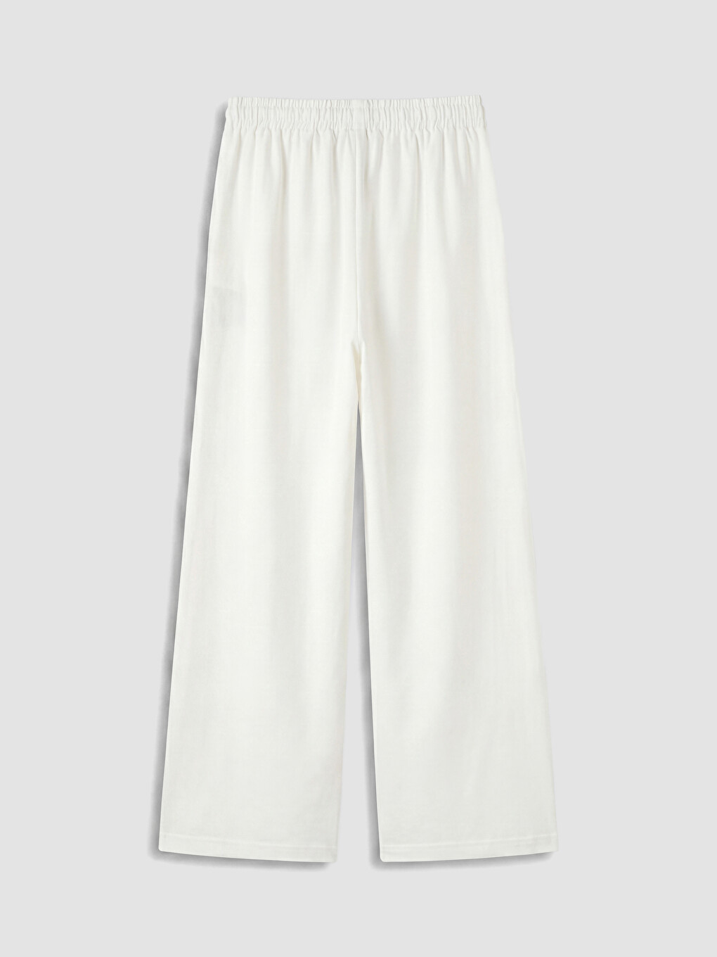 Beyaz Beli Lastikli Geniş Paça Kadın Pantolon-2