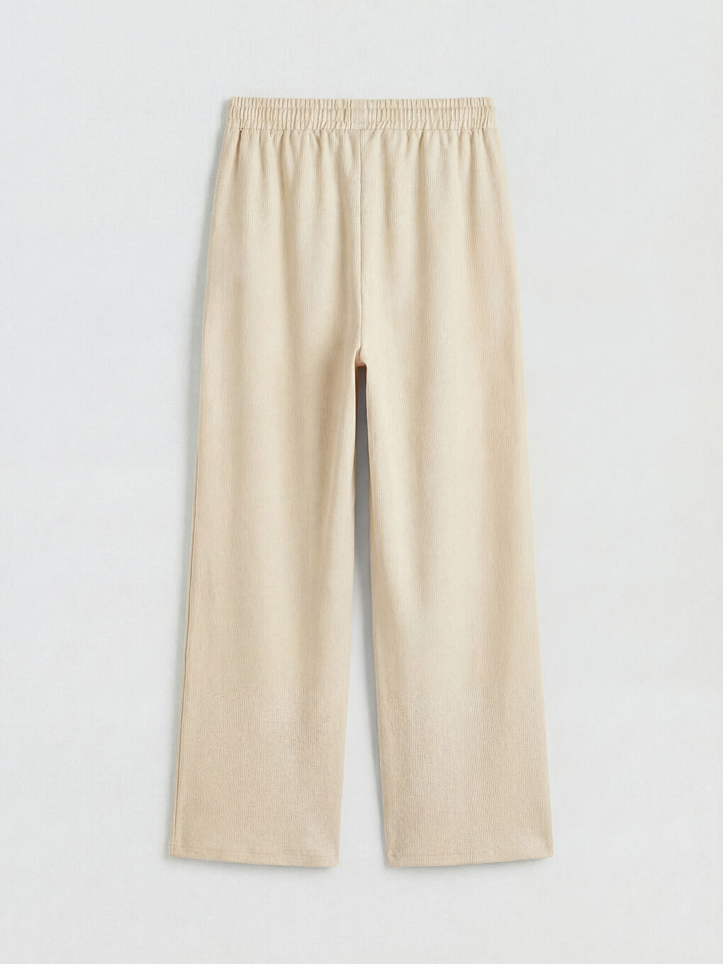 Bej Beli Lastikli Geniş Paça Kadın Pantolon-1