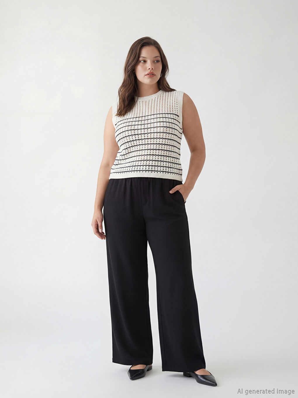 Siyah Beli Lastikli Geniş Paça Kadın Pantolon-1