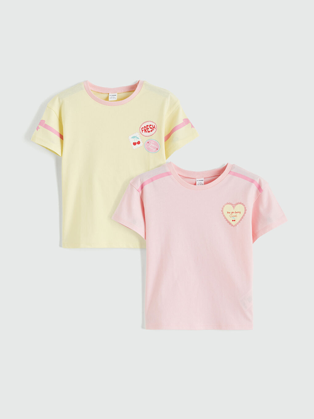 Sarı Bisiklet Yaka Baskılı Kız Çocuk Tişört 2'li-1