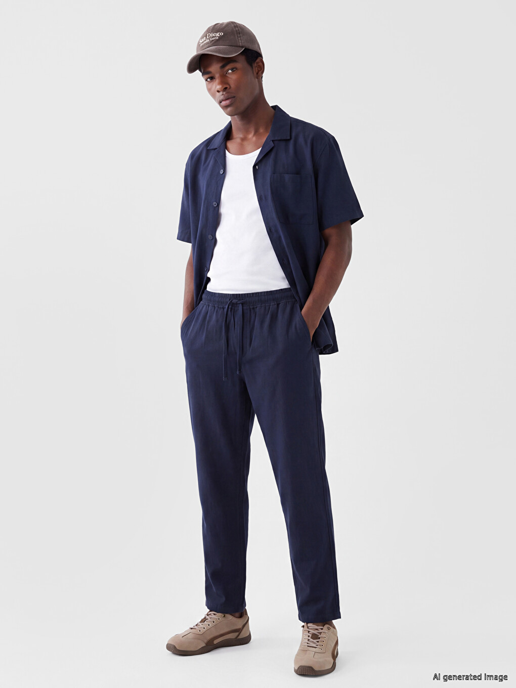 Loose Fit Linen-look Men's Trousers-1