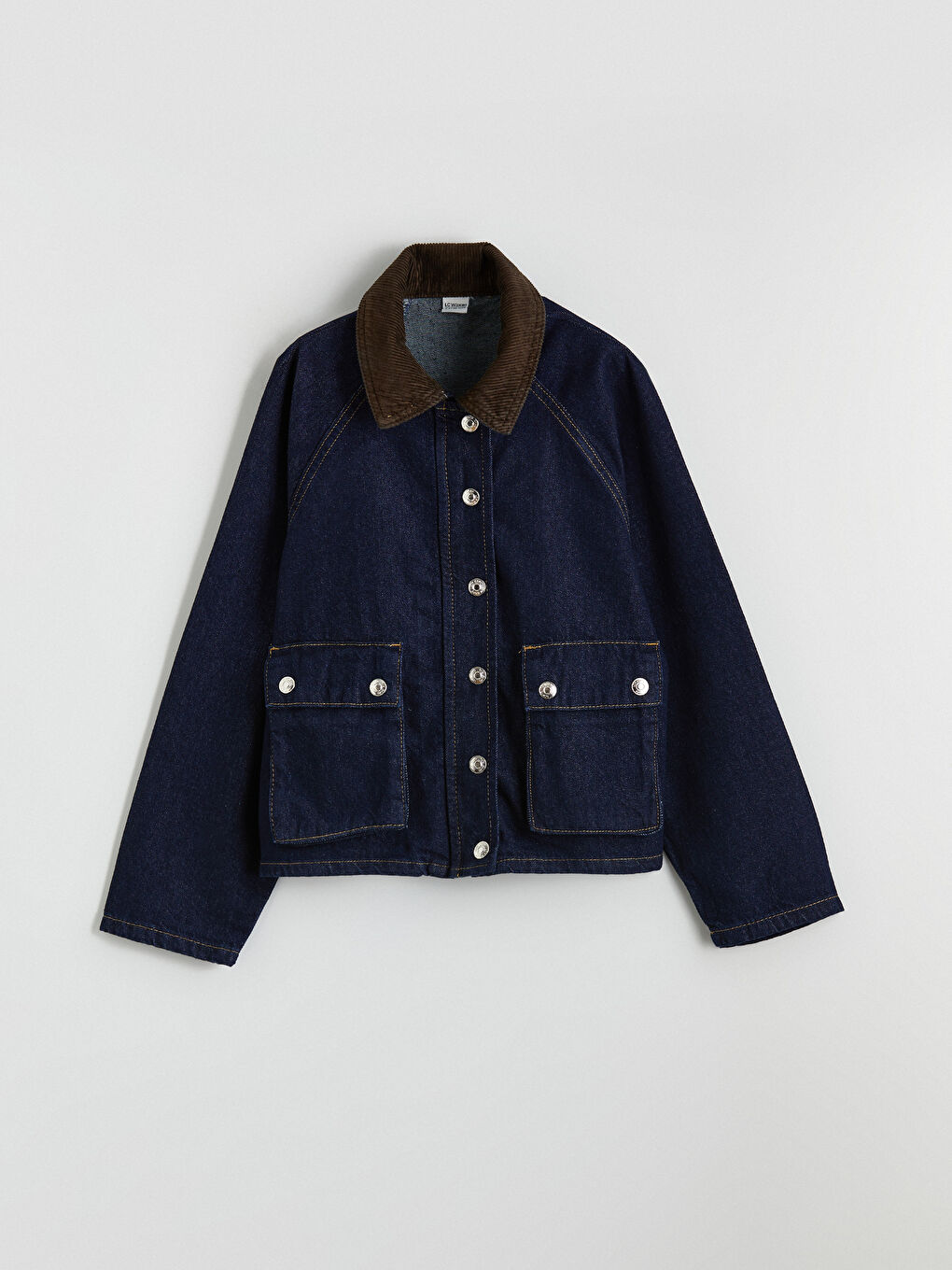 İndigo Fitilli Kadife Yaka Kız Çocuk Jean Ceket