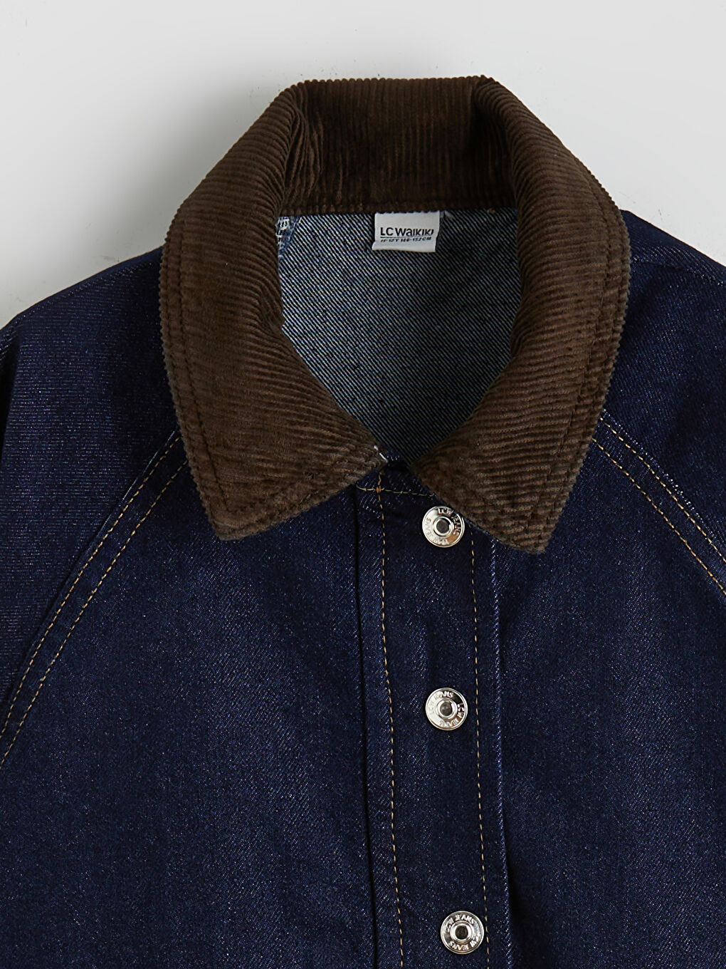 İndigo Fitilli Kadife Yaka Kız Çocuk Jean Ceket-1