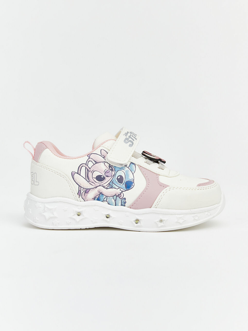 Ekru Lilo ve Stitch Baskılı Bağcık ve Cırt Cırtlı Kız Bebek Spor Ayakkabı-2