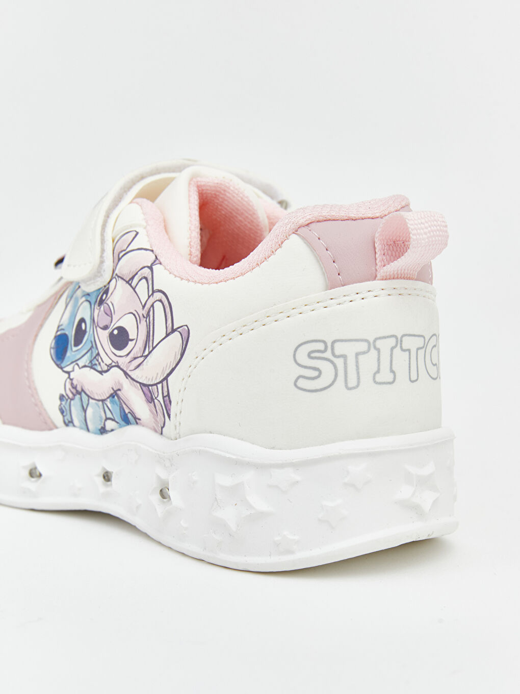 Ekru Lilo ve Stitch Baskılı Bağcık ve Cırt Cırtlı Kız Bebek Spor Ayakkabı-5