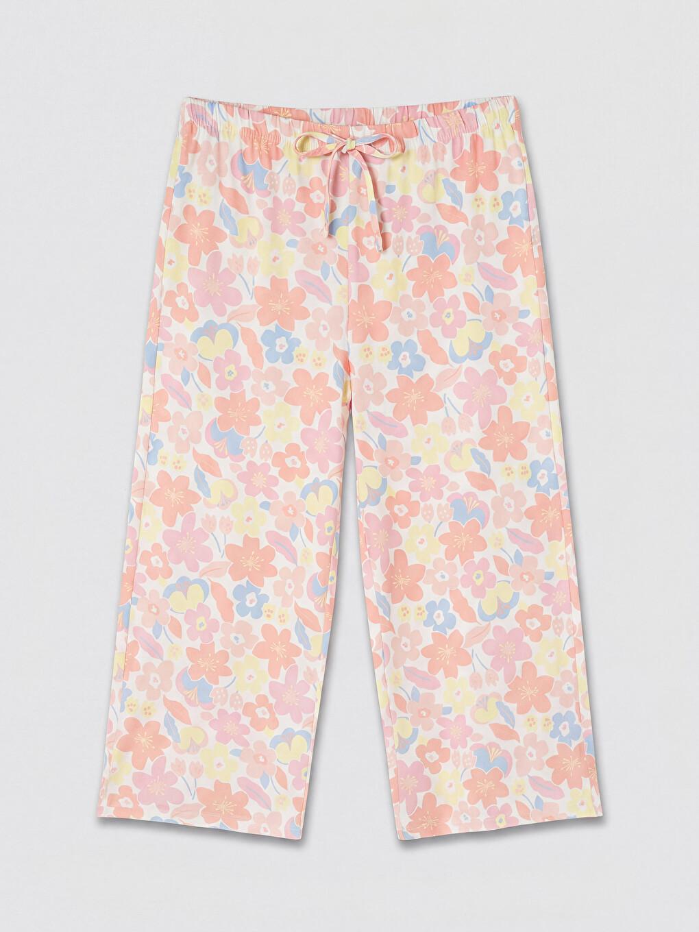 Mercan Çiçekli Kadın Kapri Pijama Altı-4
