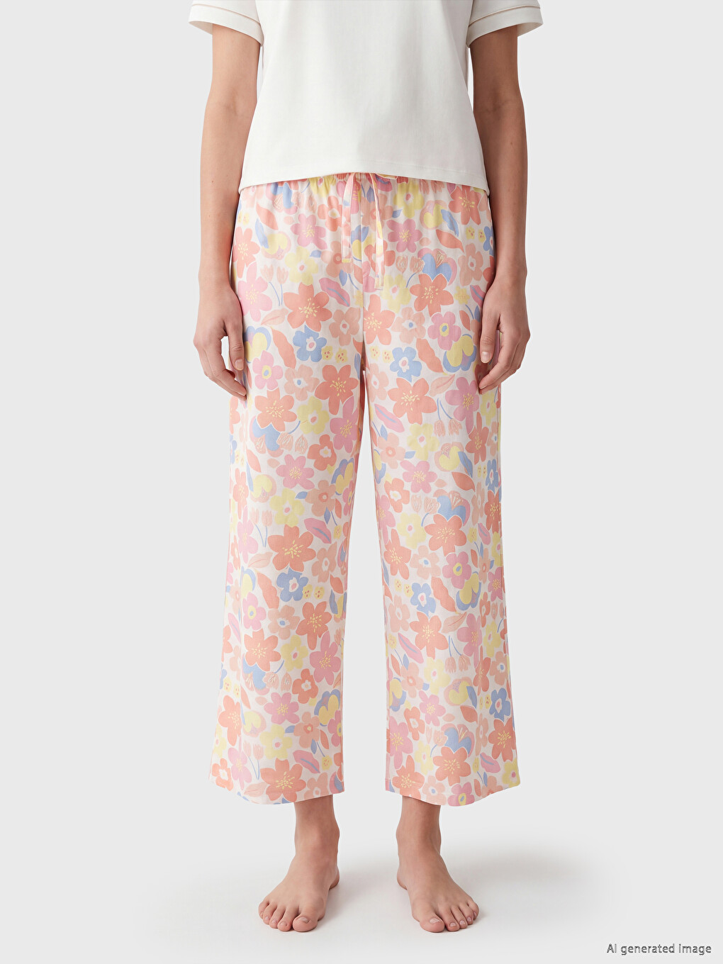 Mercan Çiçekli Kadın Kapri Pijama Altı-1