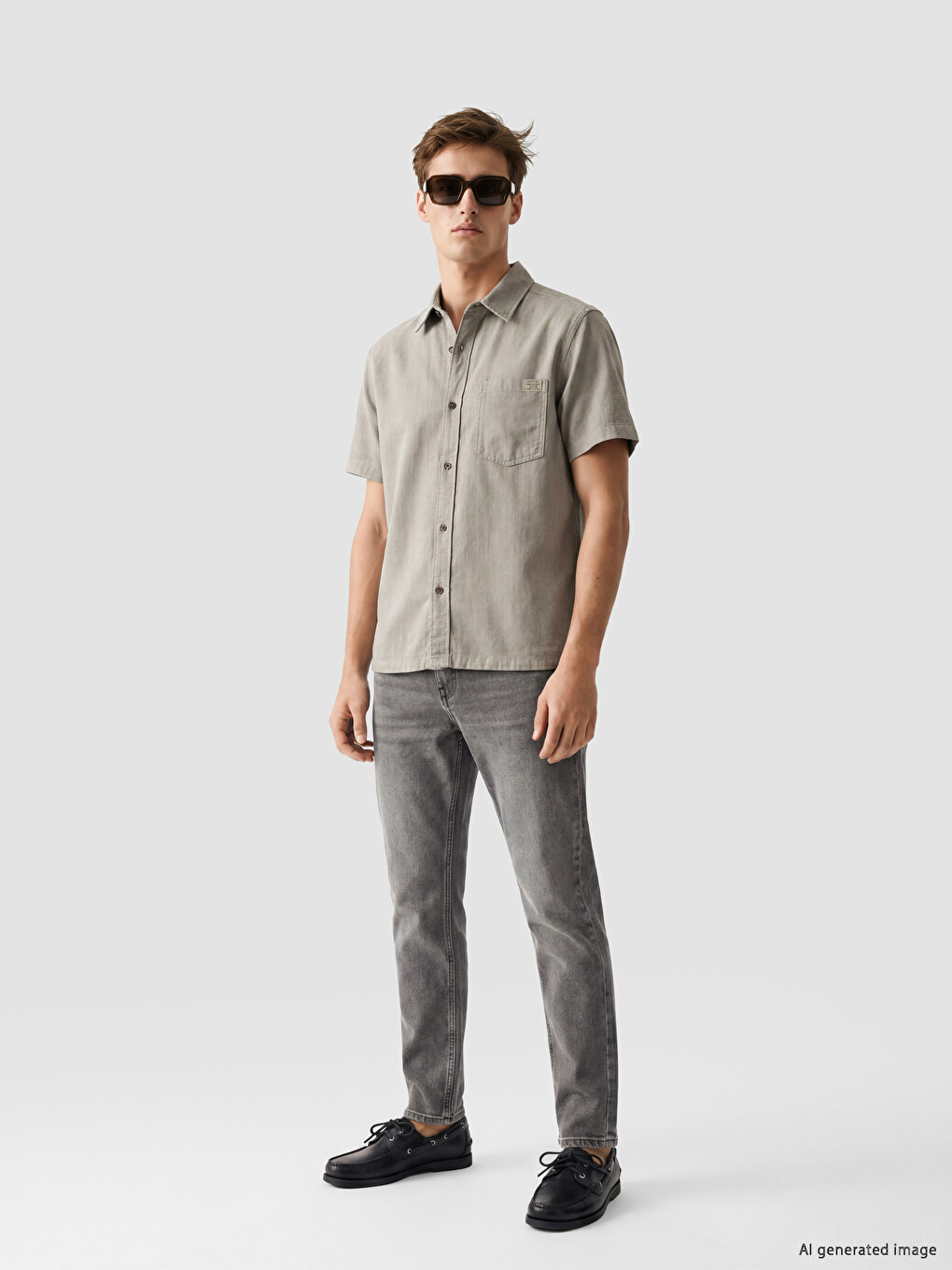 Yeşil Regular Fit Erkek Jean Gömlek-1