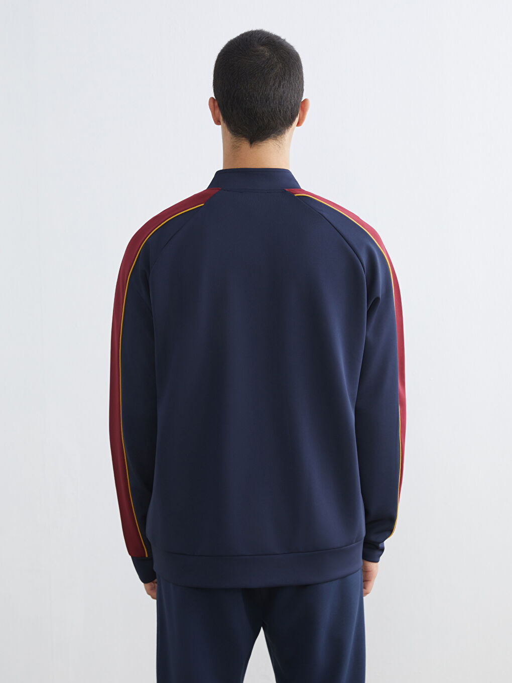 Lacivert Dik Yaka Barcelona Baskılı Erkek Fermuarlı Sweatshirt-3