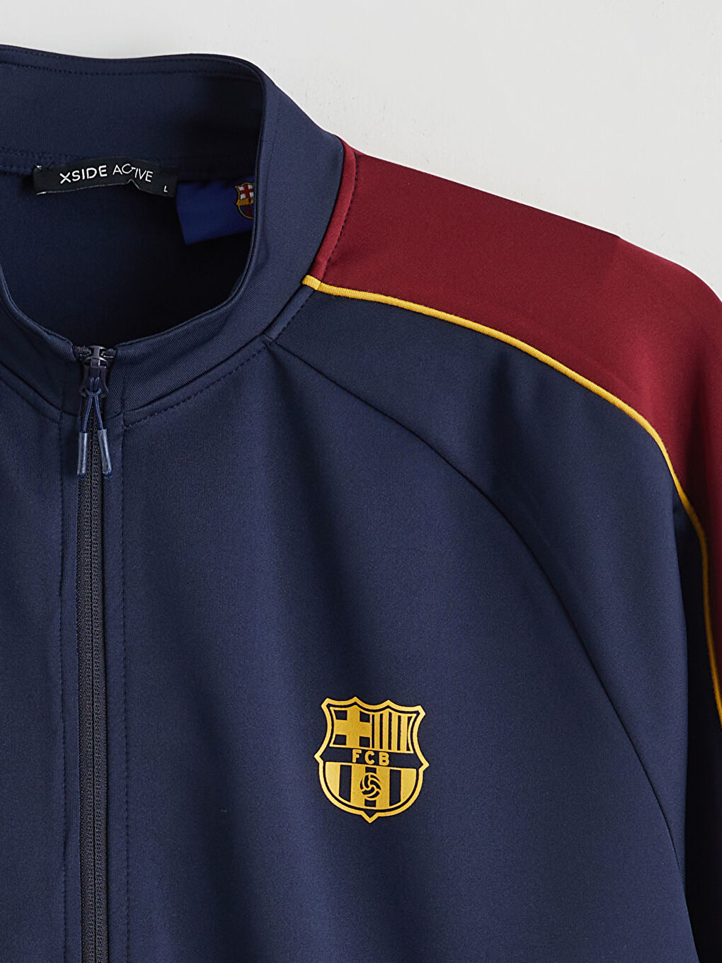 Lacivert Dik Yaka Barcelona Baskılı Erkek Fermuarlı Sweatshirt-5