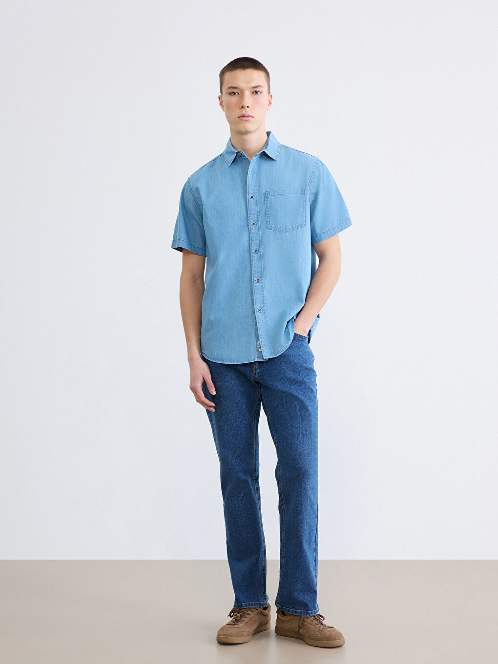 İndigo Regular Fit Erkek Jean Gömlek-1