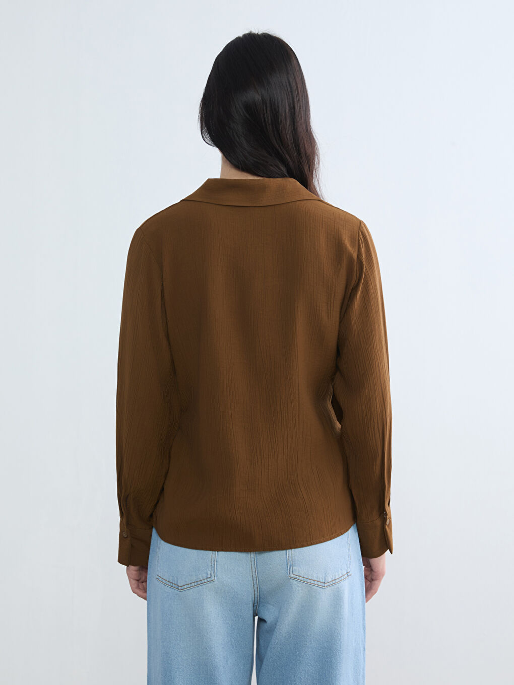 Sarı Dokulu Bağlama Detaylı Kadın Gömlek-3