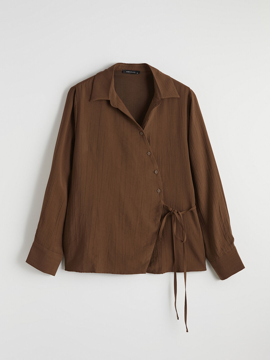 Sarı Dokulu Bağlama Detaylı Kadın Gömlek-4