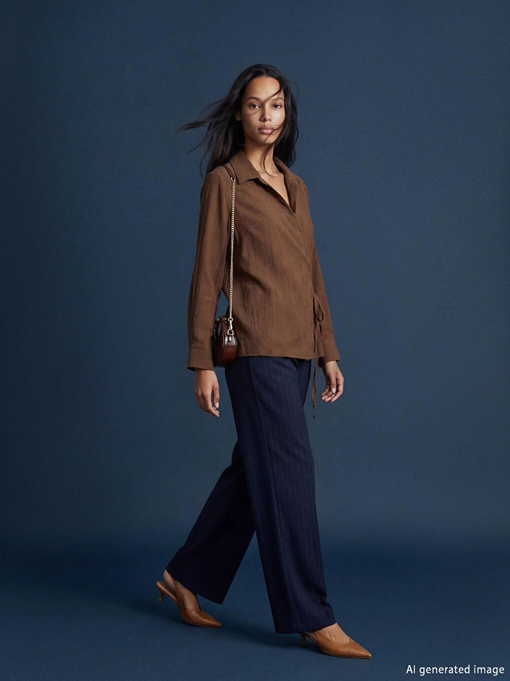 Sarı Dokulu Bağlama Detaylı Kadın Gömlek-1