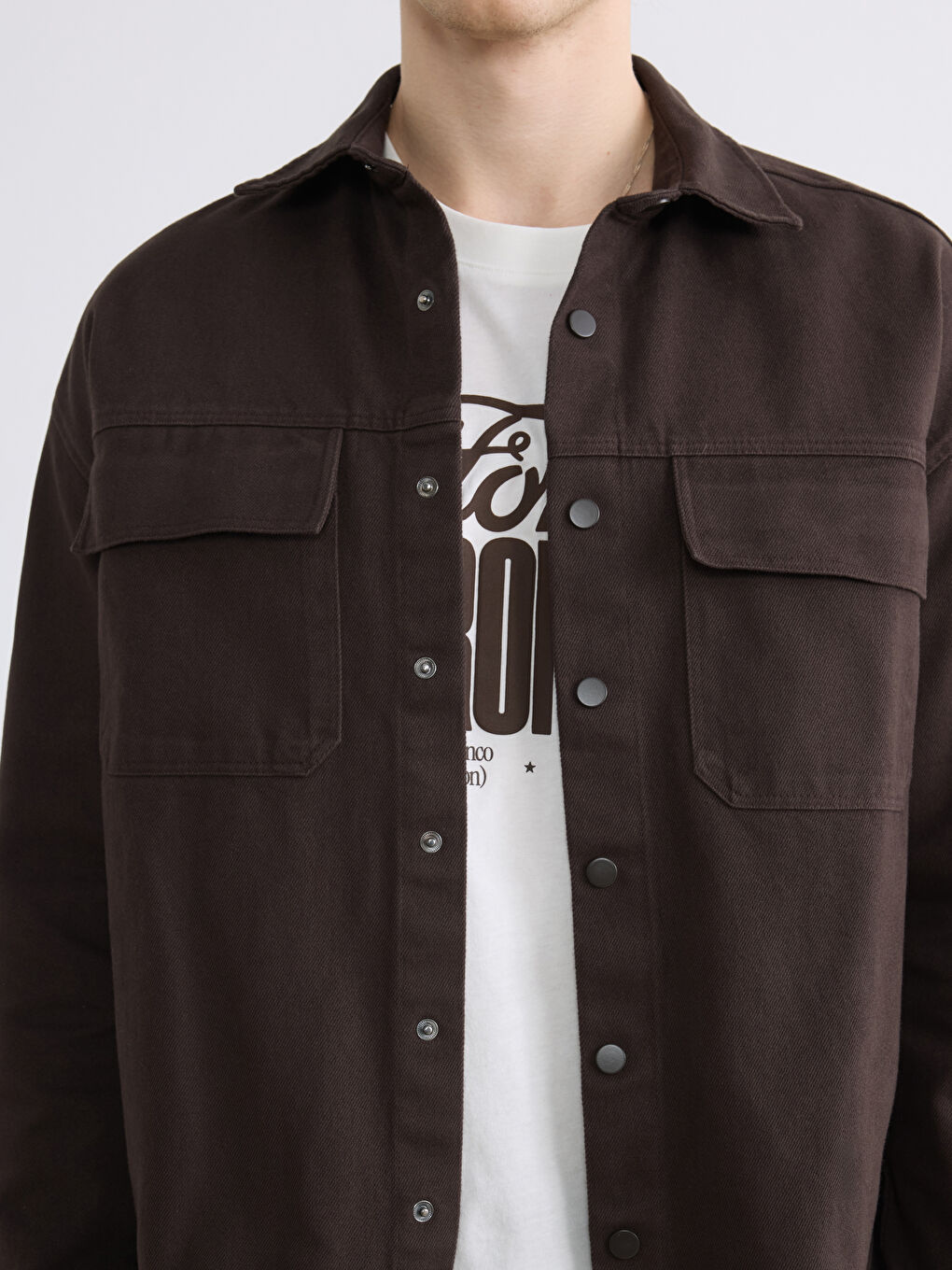 Kahverengi Loose Fit Erkek Gabardin Gömlek Ceket-2