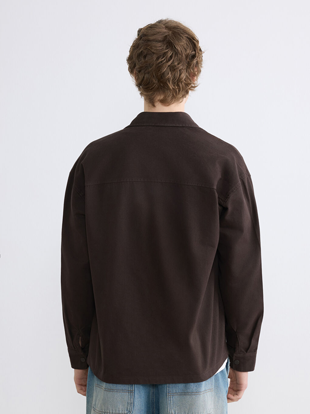 Kahverengi Loose Fit Erkek Gabardin Gömlek Ceket-3