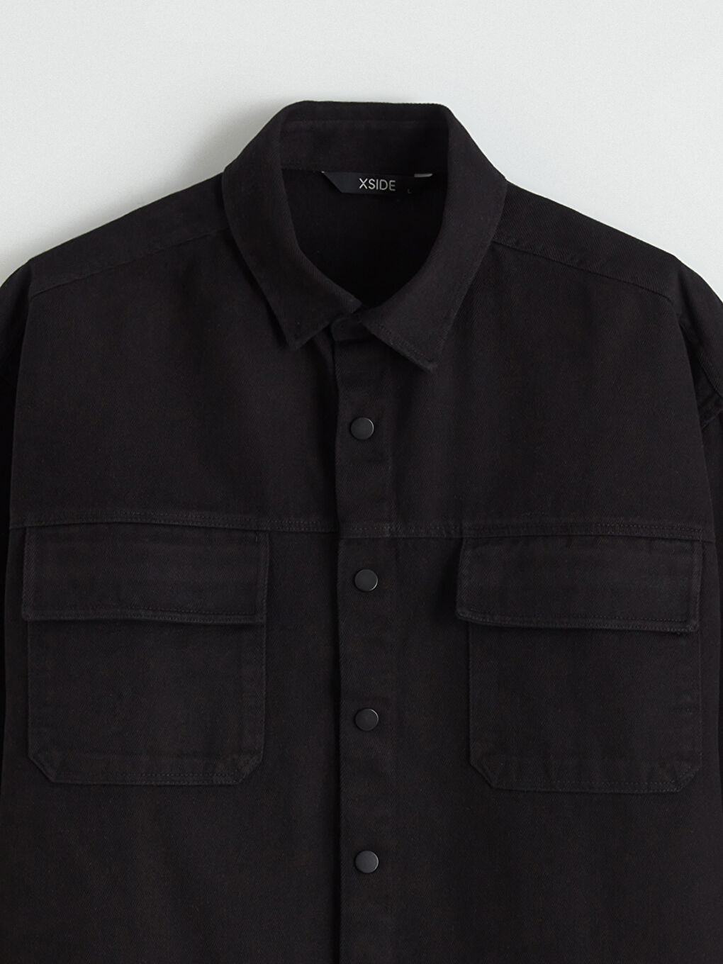 Siyah Loose Fit Erkek Gabardin Gömlek Ceket-5