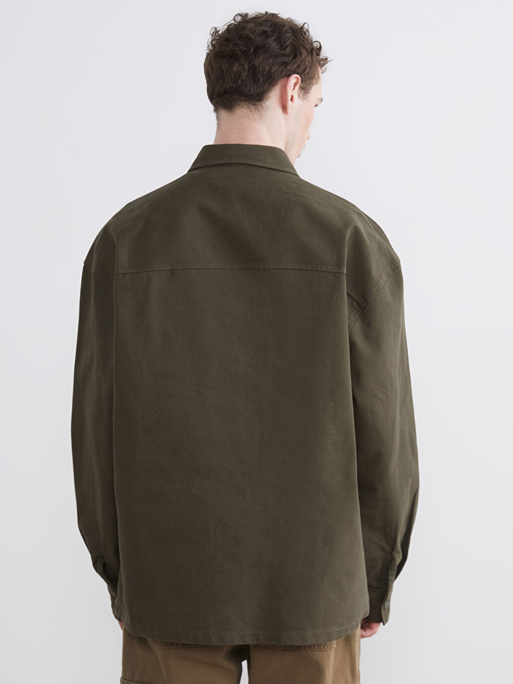 Haki Loose Fit Erkek Gabardin Gömlek Ceket-3