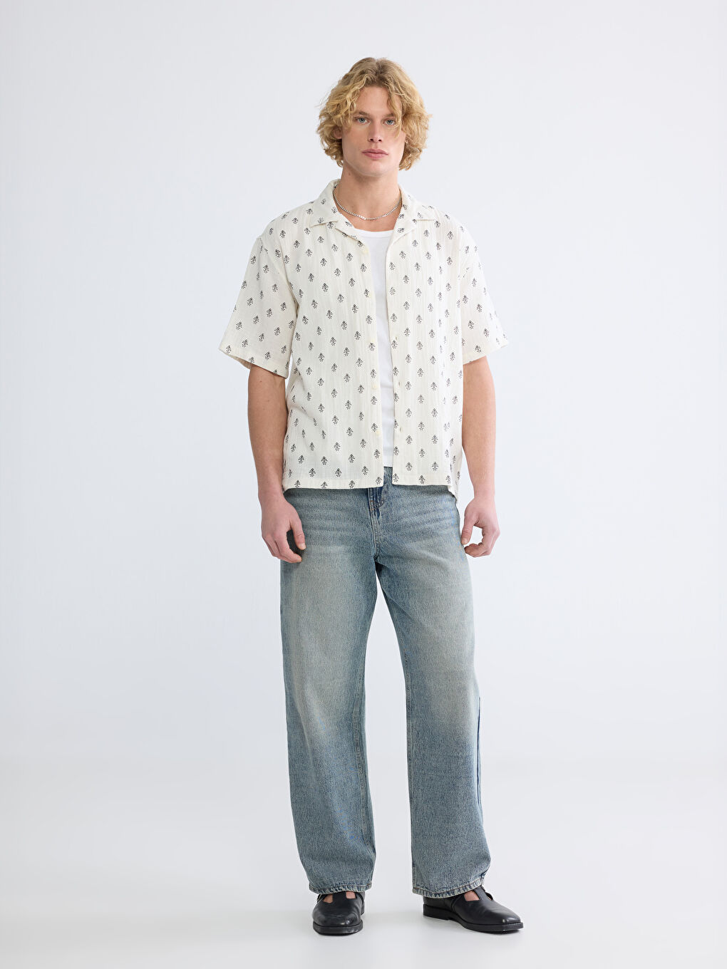 Loose Fit Patterned Men's Muslin Shirt-1