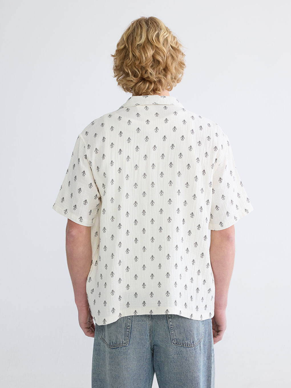 Loose Fit Patterned Men's Muslin Shirt-3