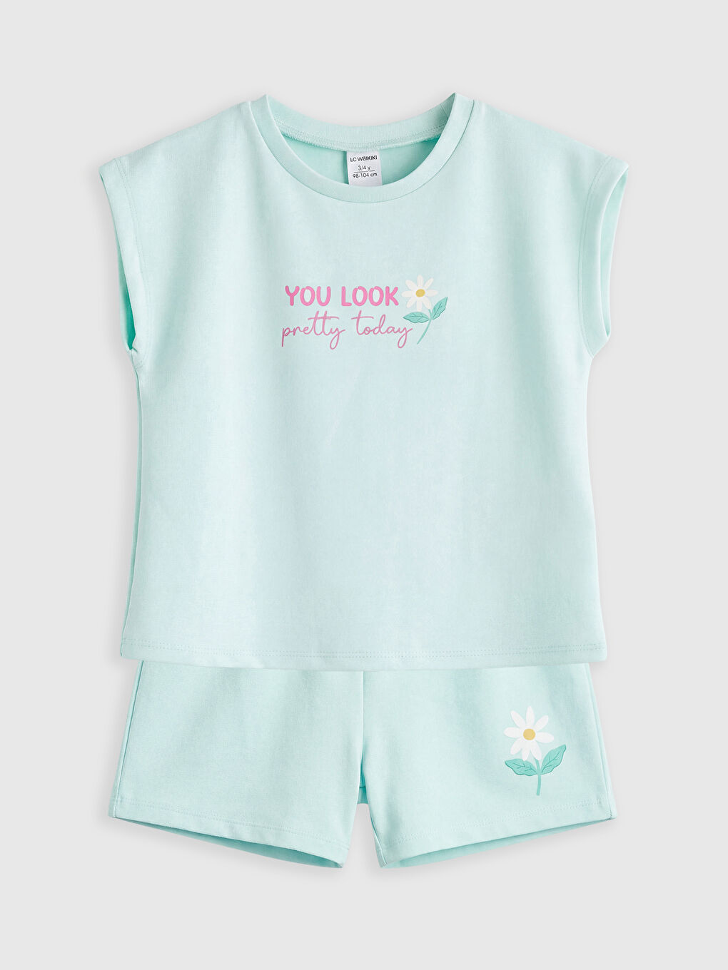 Turkuaz Baskılı Kız Çocuk Soft Touch Tişört ve Şort
