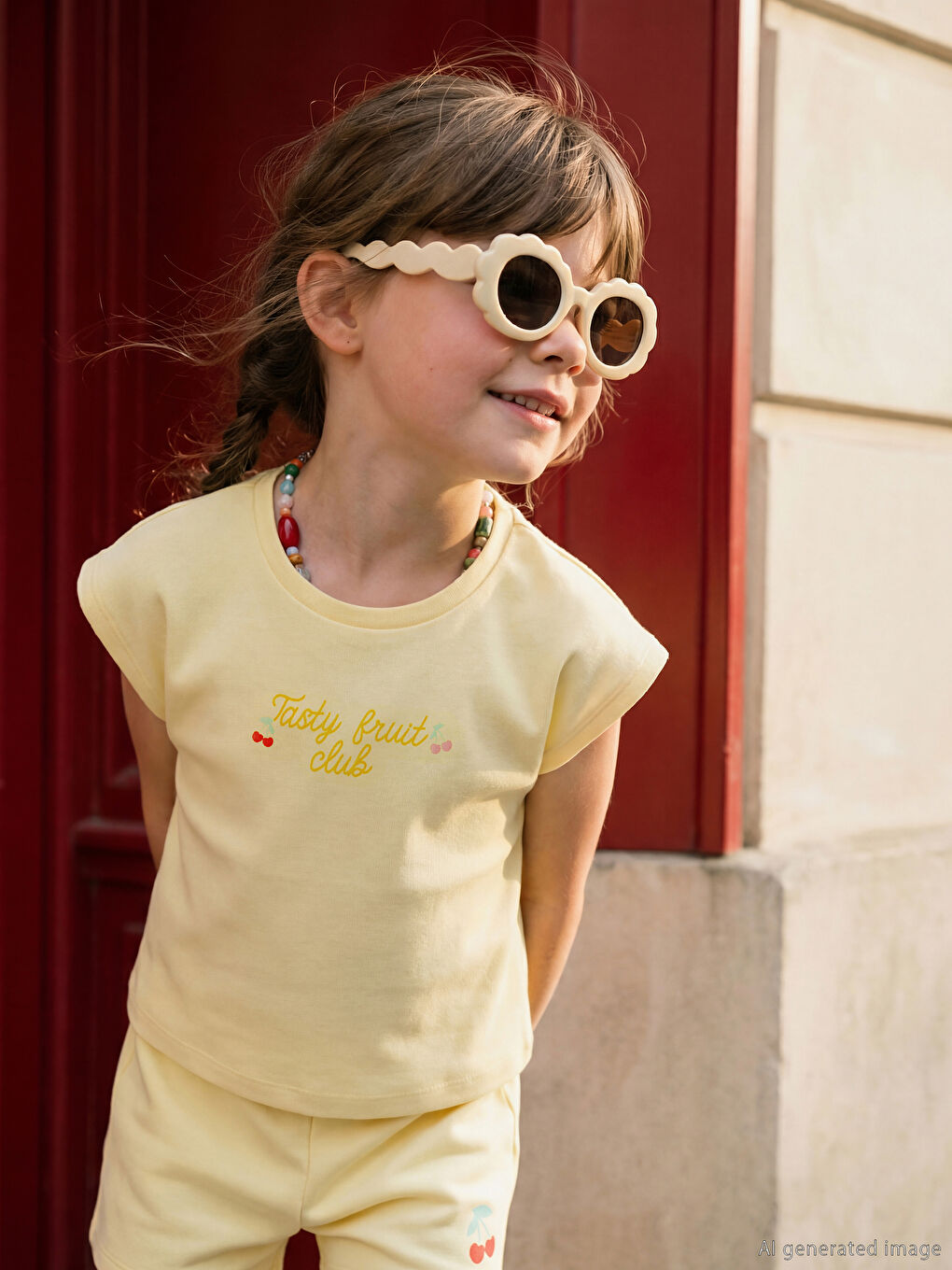 Baskılı Kız Çocuk Soft Touch Tişört ve Şort-1