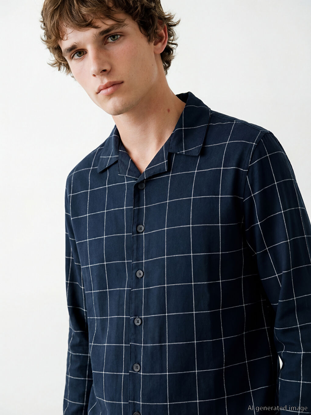 Lacivert Standart Kalıp Ekose Erkek Pijama Takımı-2