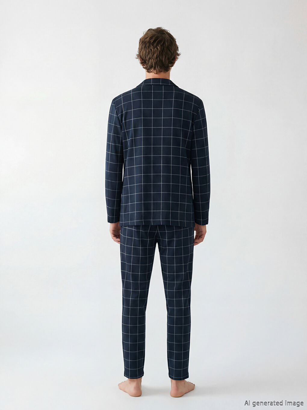 Lacivert Standart Kalıp Ekose Erkek Pijama Takımı-3
