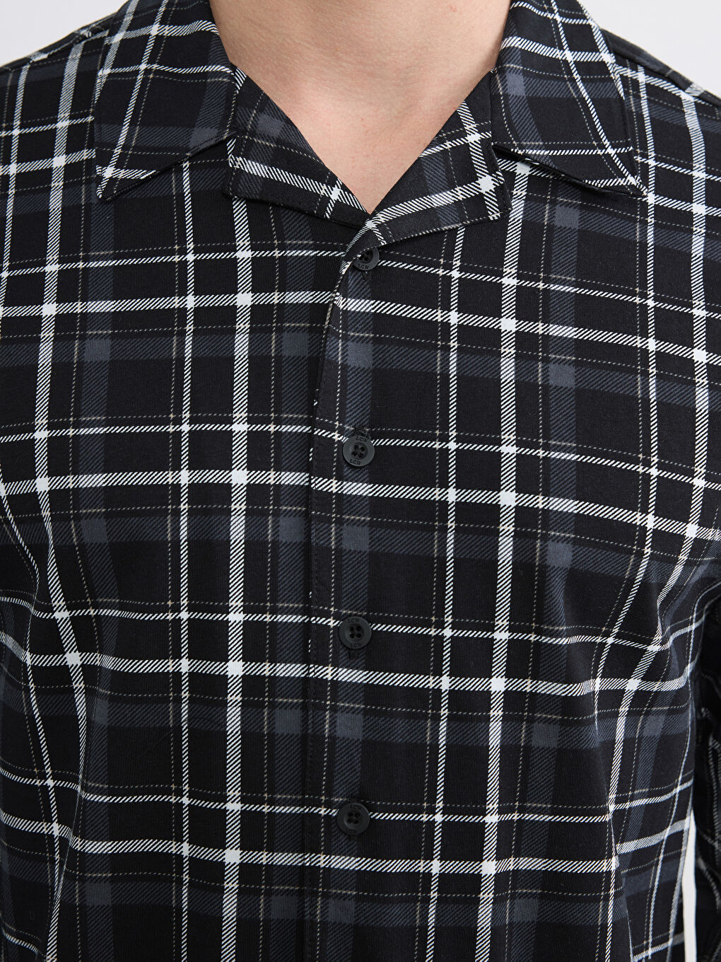 Siyah Standart Kalıp Ekose Erkek Pijama Takım-2