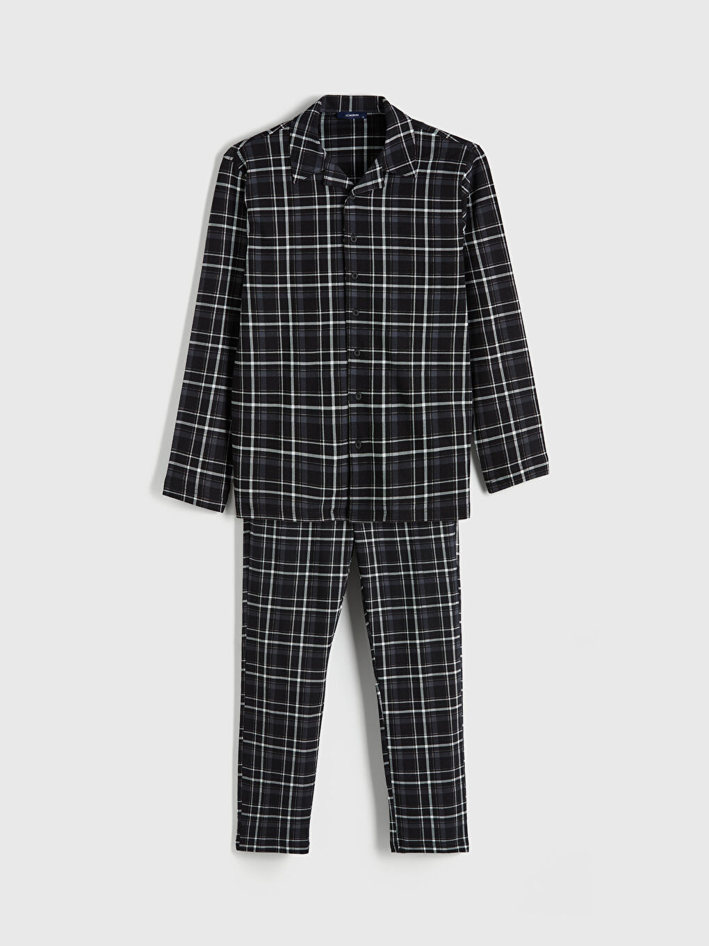 Siyah Standart Kalıp Ekose Erkek Pijama Takım