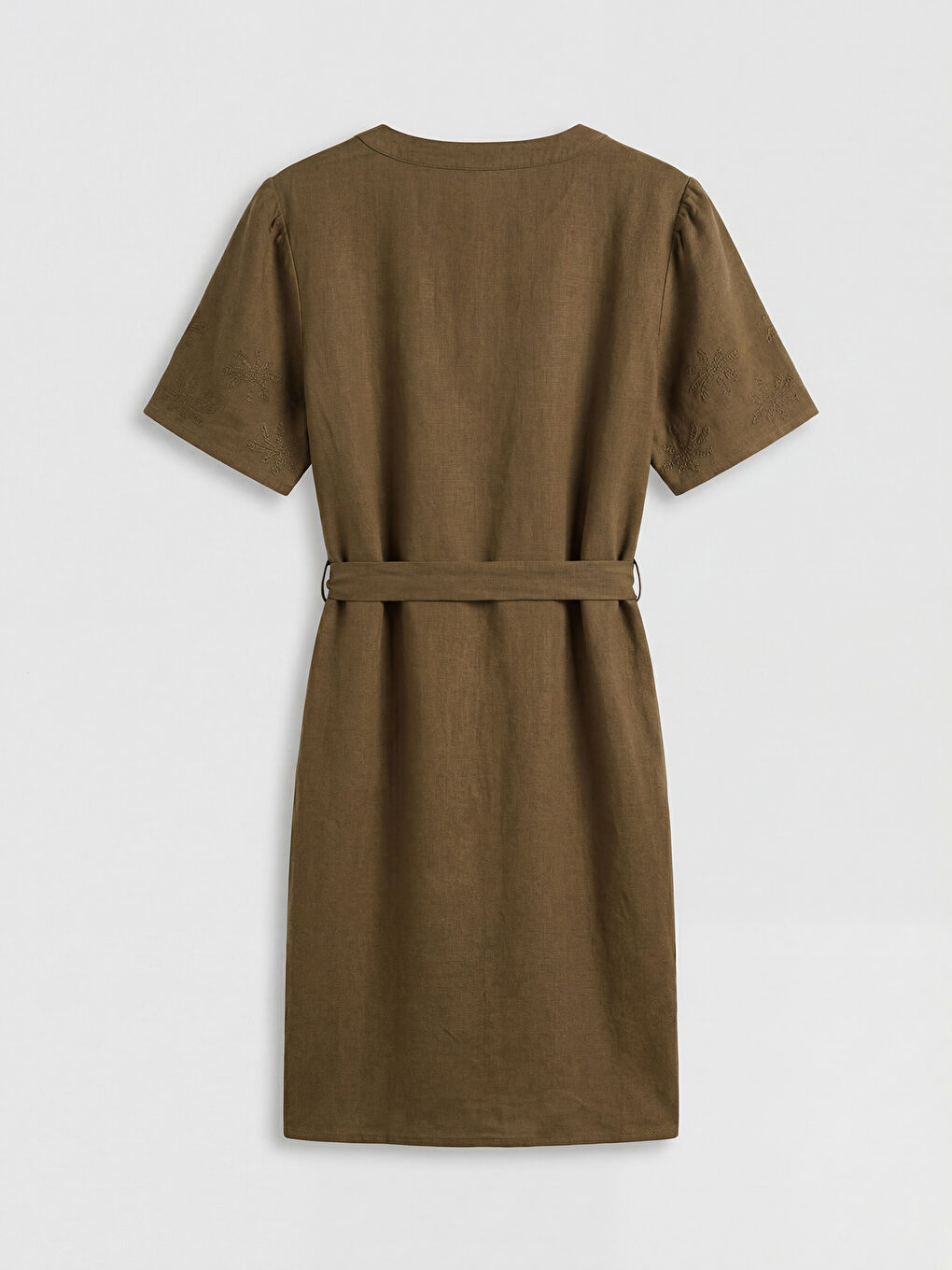 Notch Neck Embroidered A Form Linen Blend Dress-5