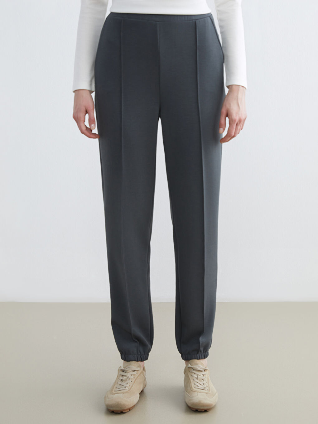 Antrasit Beli Lastikli Soft Touch Kadın Jogger Eşofman Altı-1