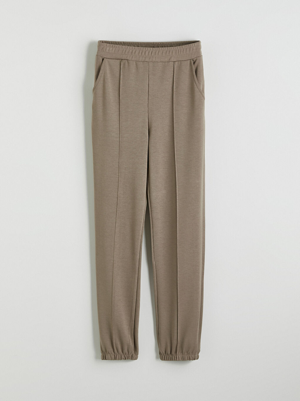 Bej Beli Lastikli Soft Touch Kadın Jogger Eşofman Altı-4