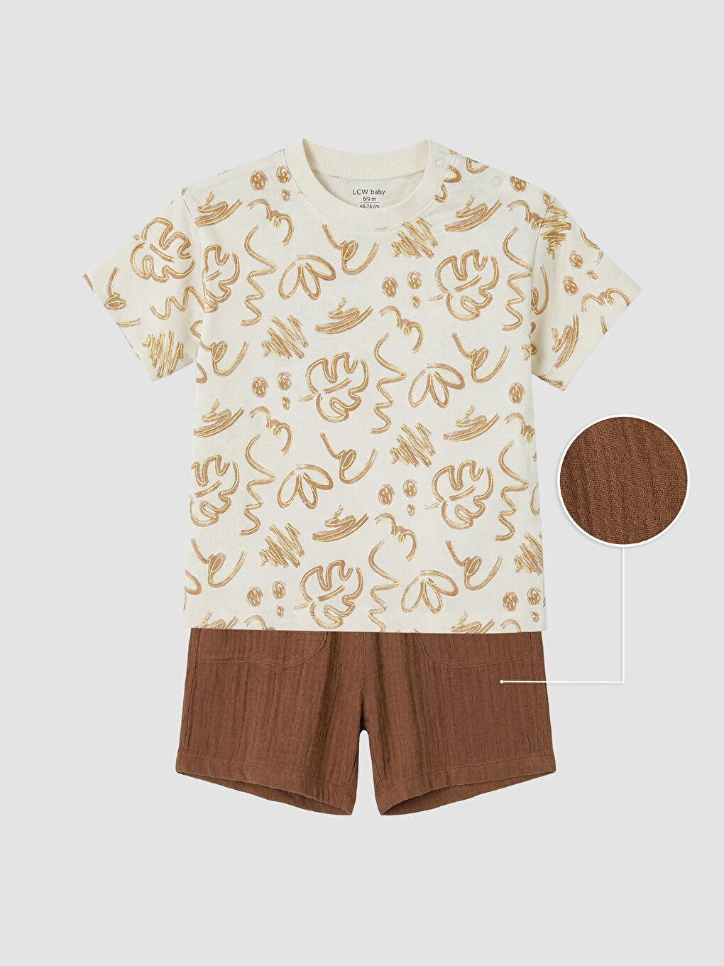 Desenli Erkek Bebek Müslin Şortlu Takım