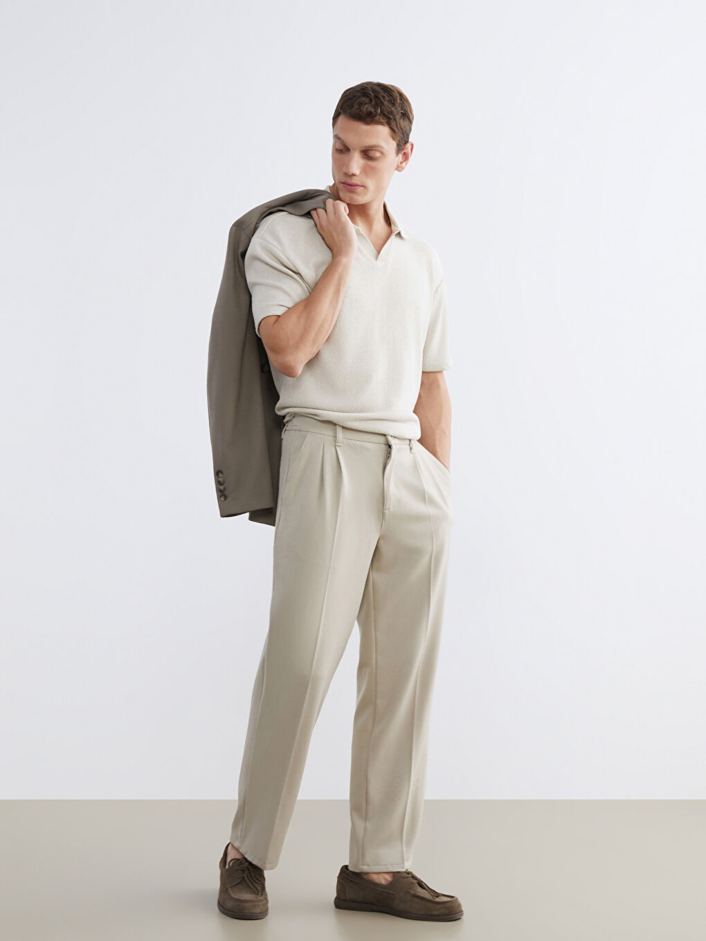 Bej Polo Yaka Erkek Tişört-1