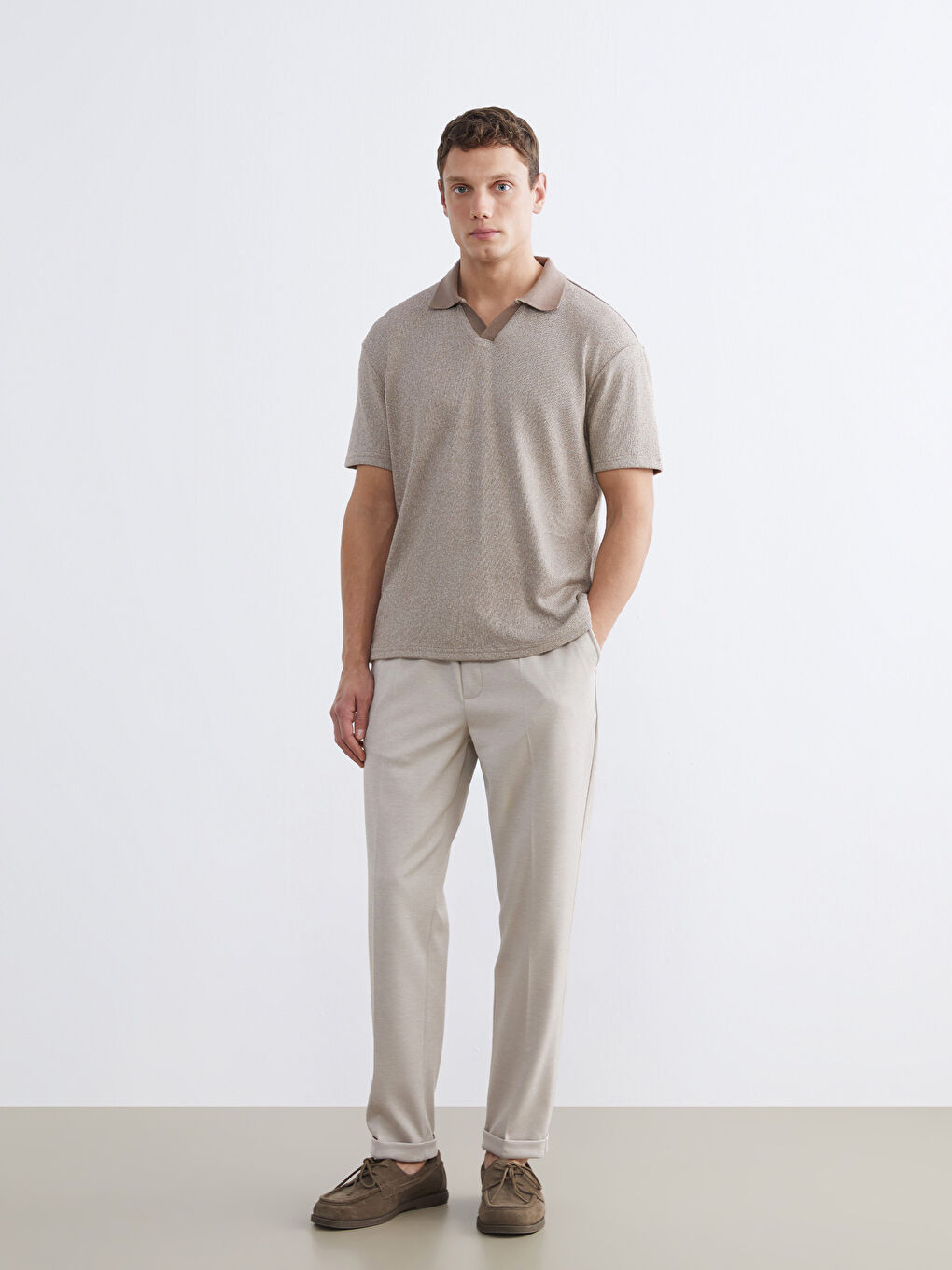 Kahverengi Polo Yaka Erkek Tişört-1