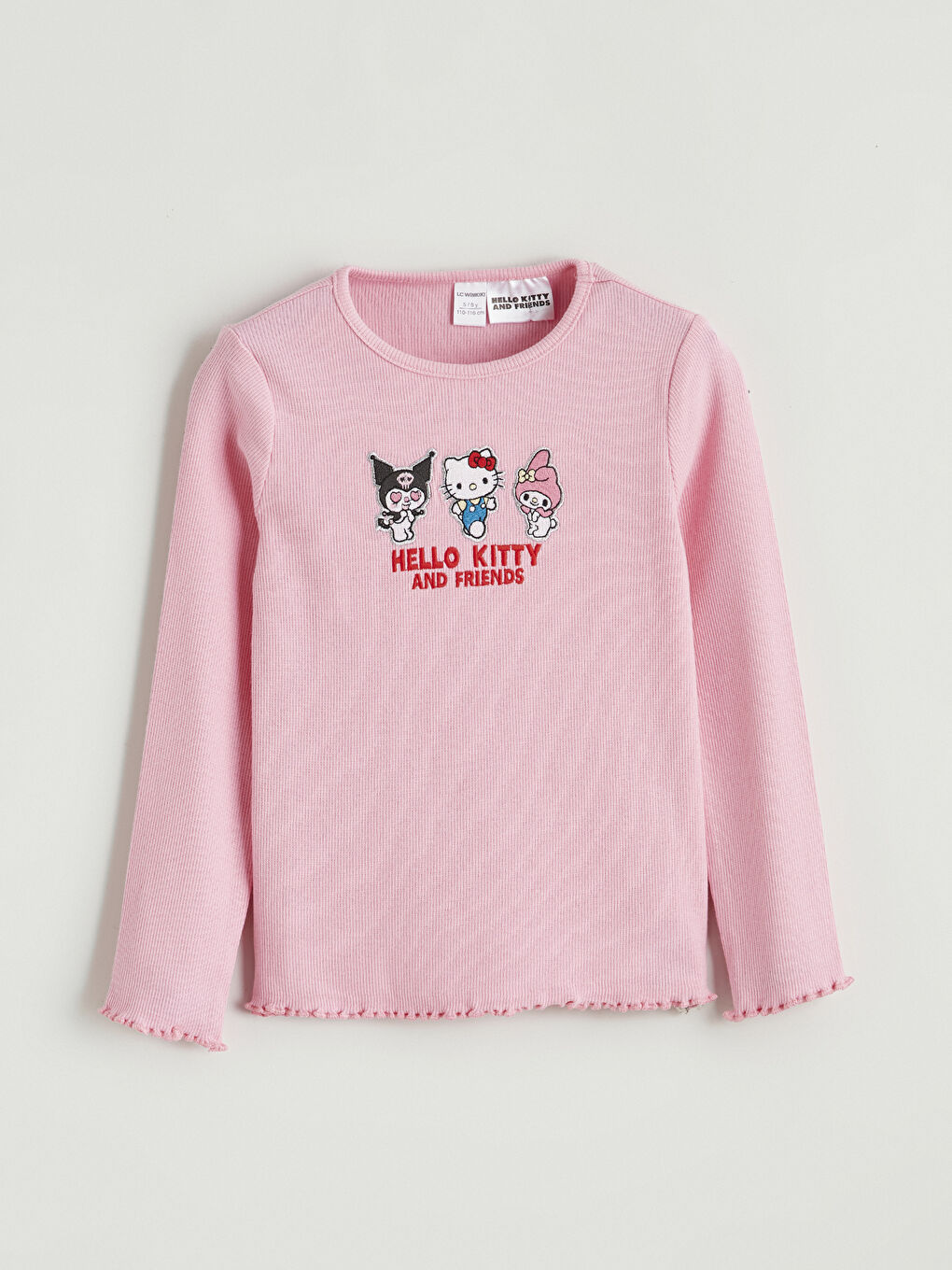 Pembe Bisiklet Yaka Hello Kitty Nakışlı Kız Çocuk Tişört