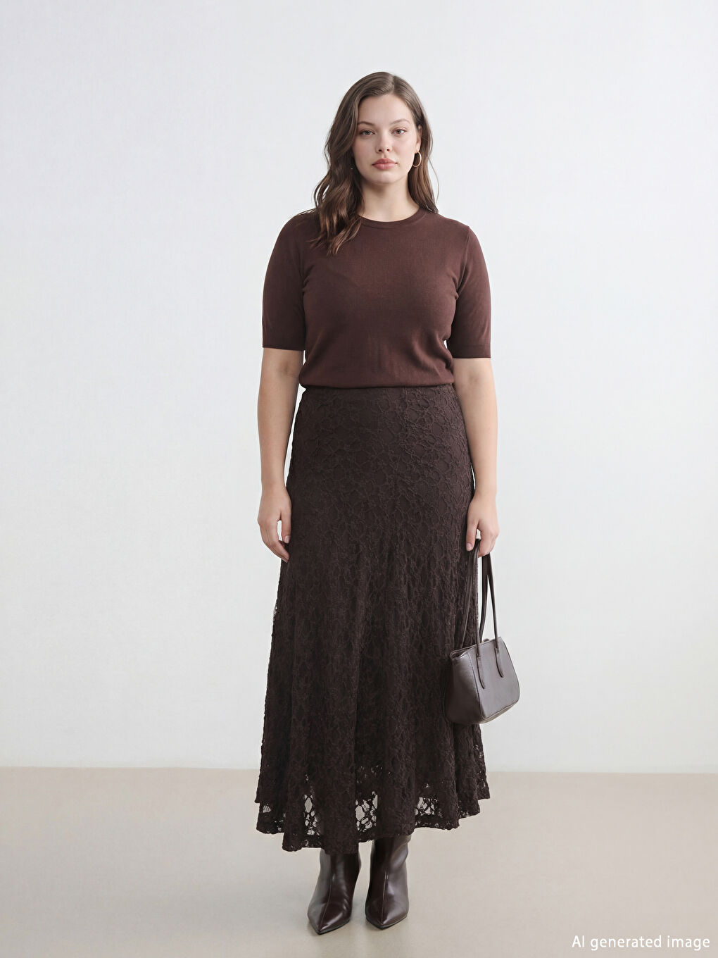 Kahverengi Beli Lastikli Dantelli Fırfırlı Etek-1