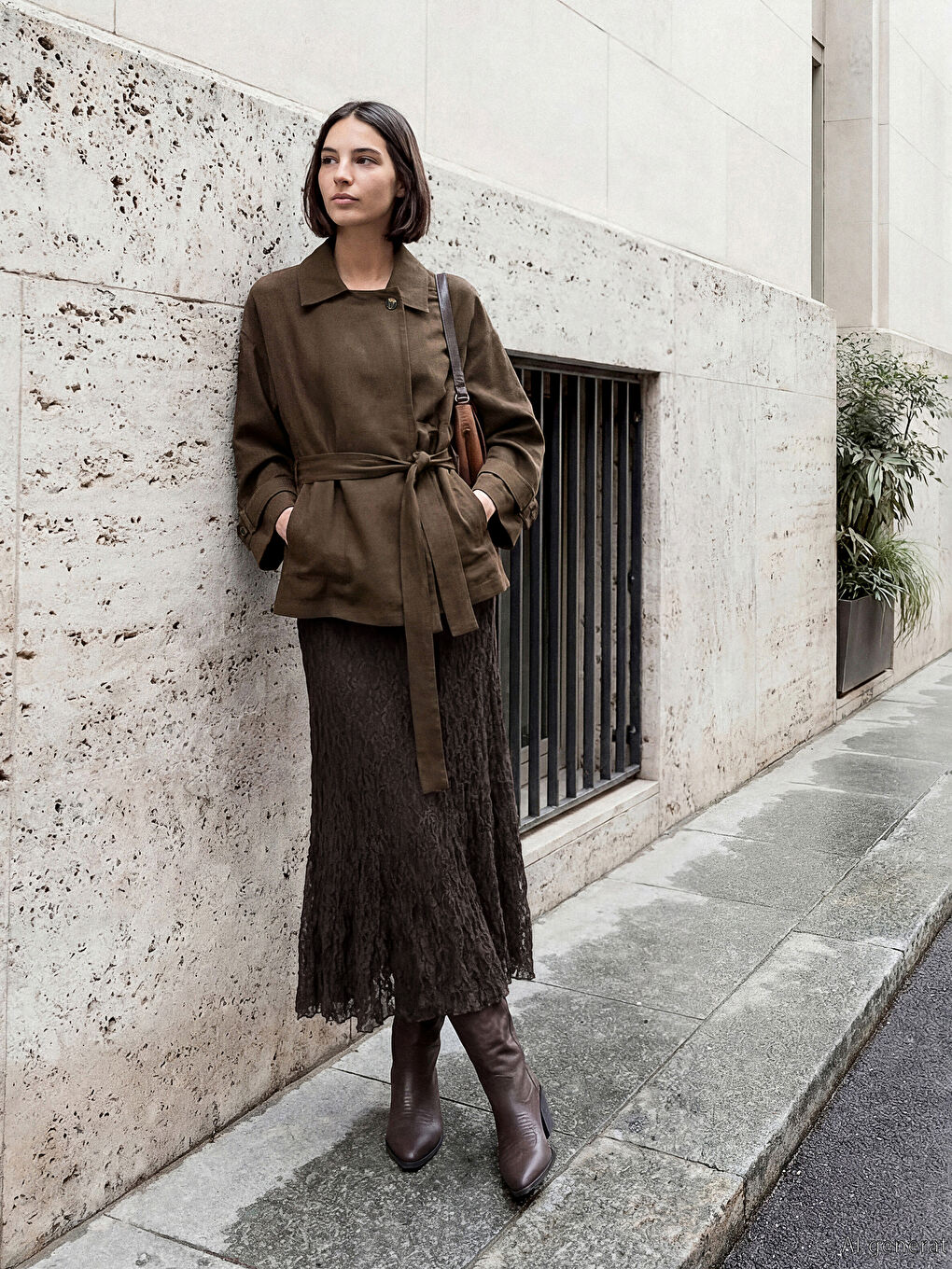 Φούστα με λάστιχο στη μέση και βολάν με δαντελένιο τελείωμα