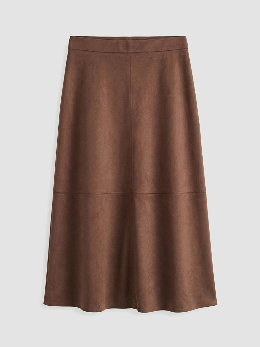 Kahverengi Beli Fermuarlı Süet Görünümlü Kloş Etek