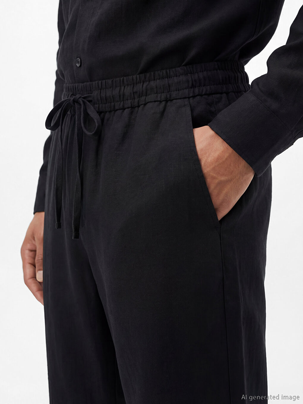 Siyah Standart Kalıp Beli Lastikli Erkek Pantolon-2