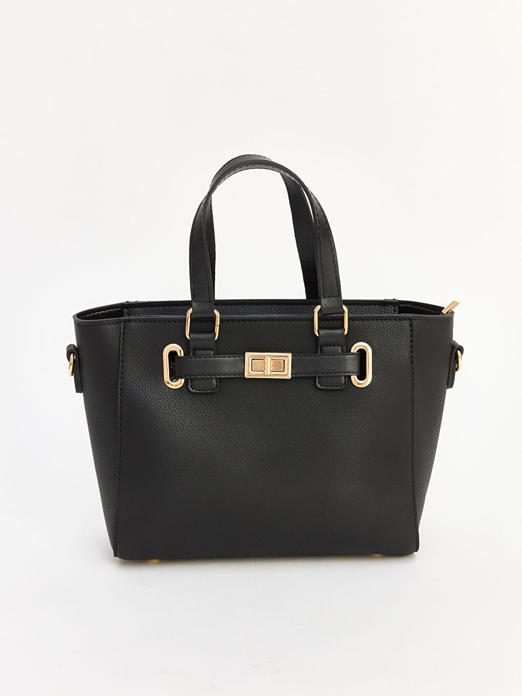 Siyah Deri Görünümlü Kadın Omuz Çantası-1