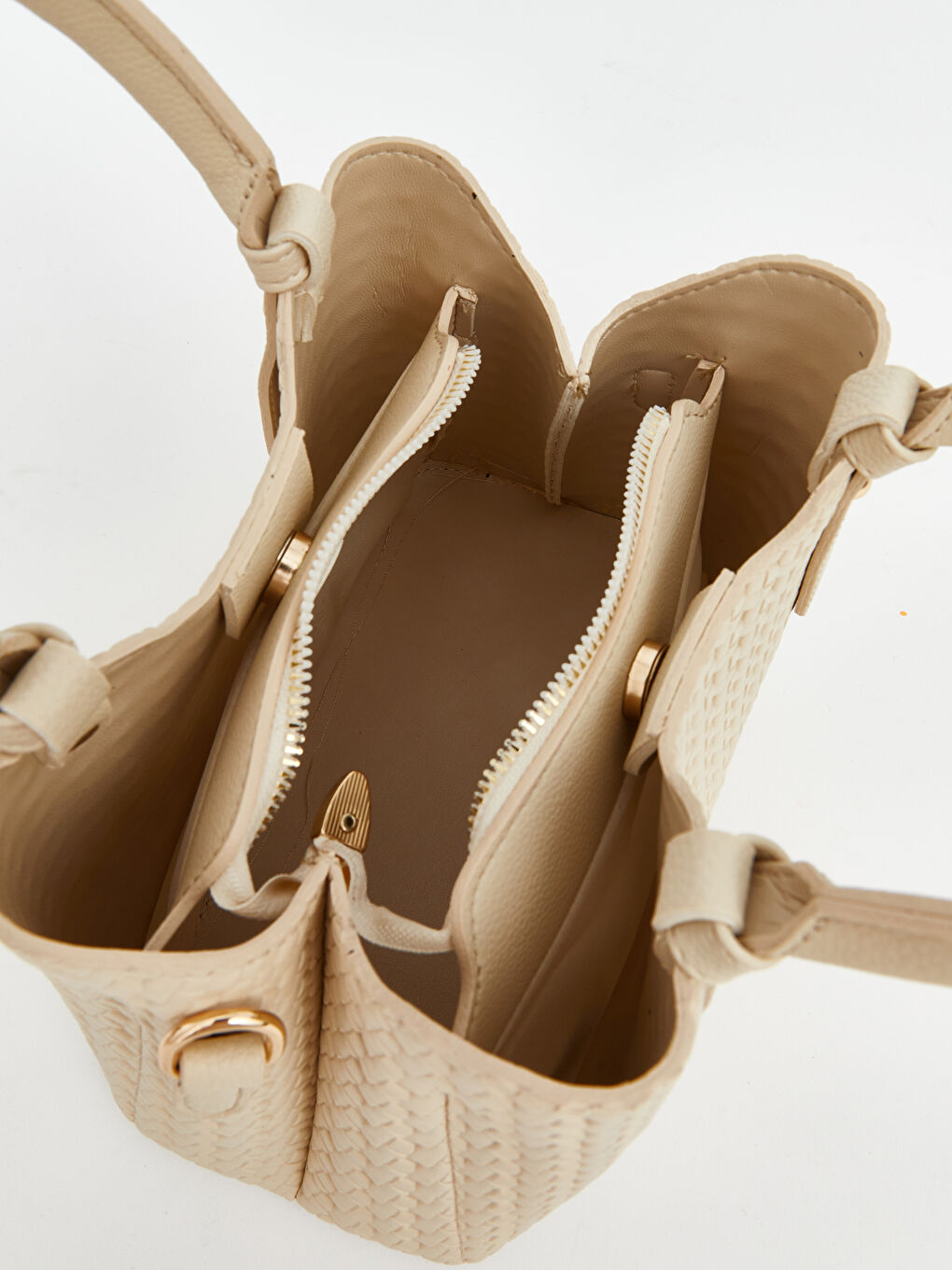 Bej Deri Görünümlü Kadın Omuz Çantası-3