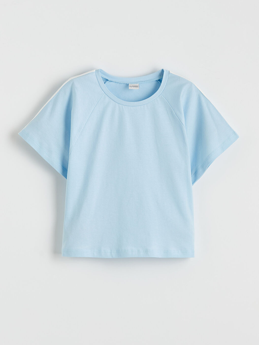 Mavi Bisiklet Yaka Şeritli Bol Fit Kız Çocuk Tişört