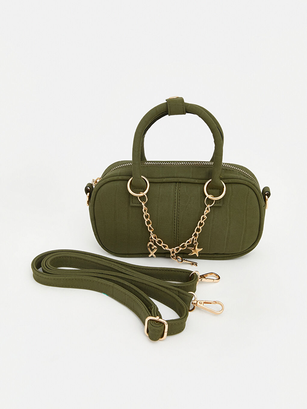 Haki Süet Görünümlü Kadın Omuz Çantası