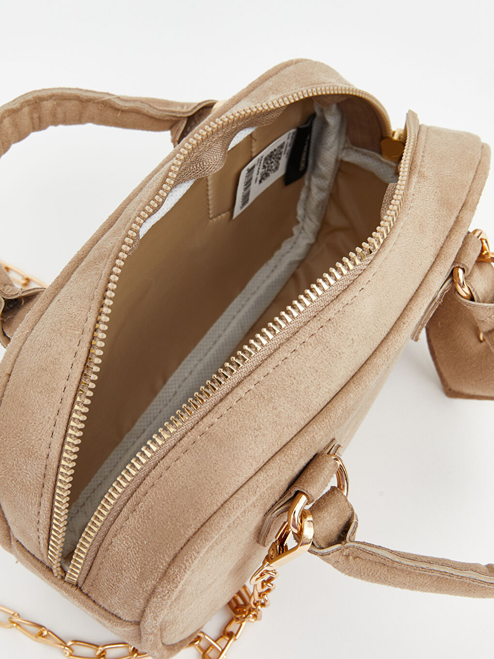 Bej Kalp Aksesuarlı Süet Görünümlü Kadın Omuz Çantası-3