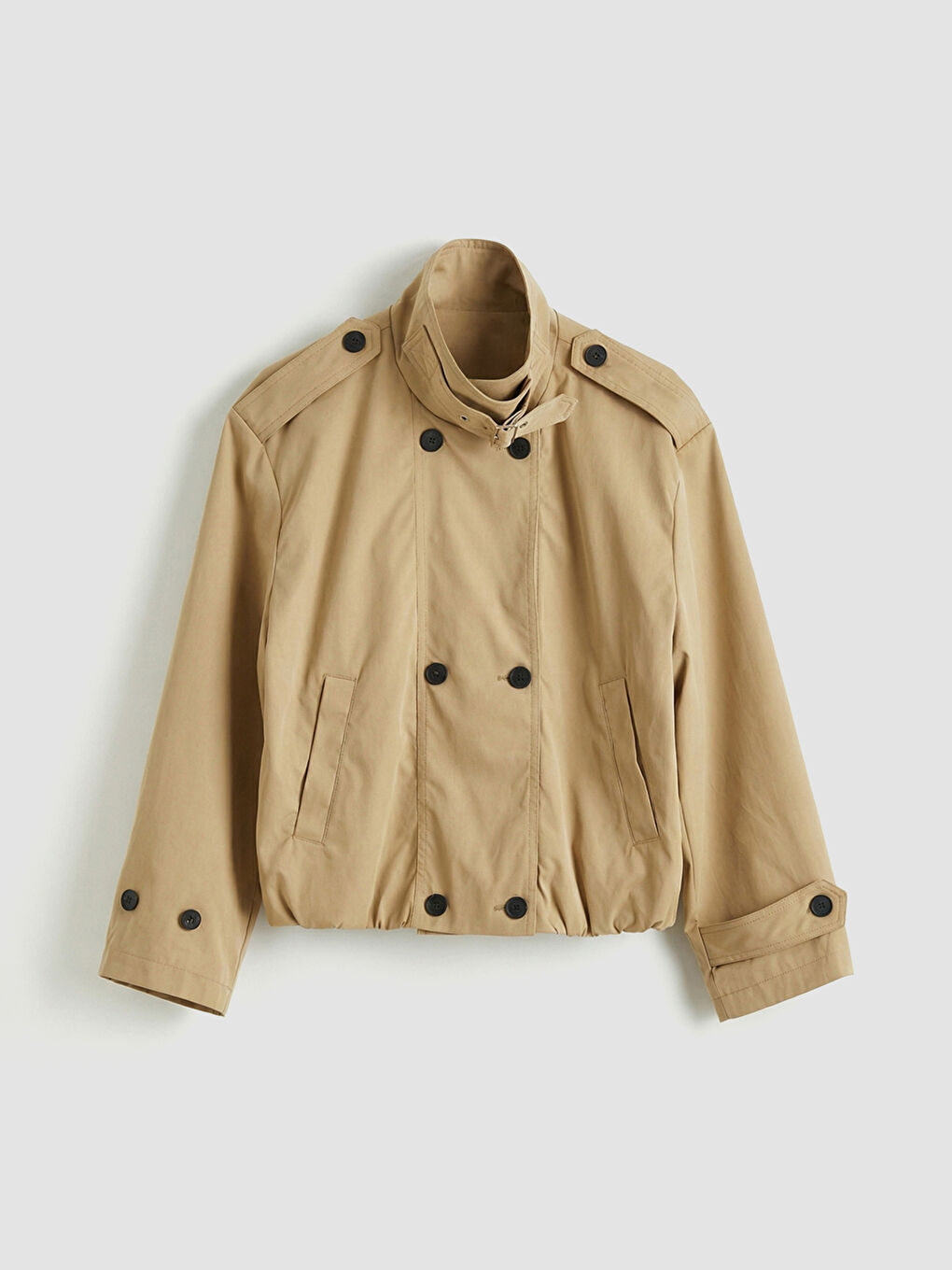 Bej Dik Yaka Oversize Kadın Trençkot-5