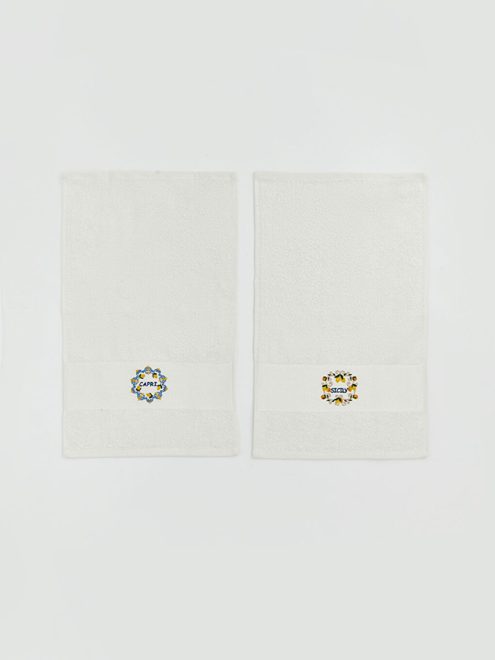 ნაბეჭდი ბამბის სტუმრის პირსახოცი 30x50 სმ 2 ცალიანი პაკეტი