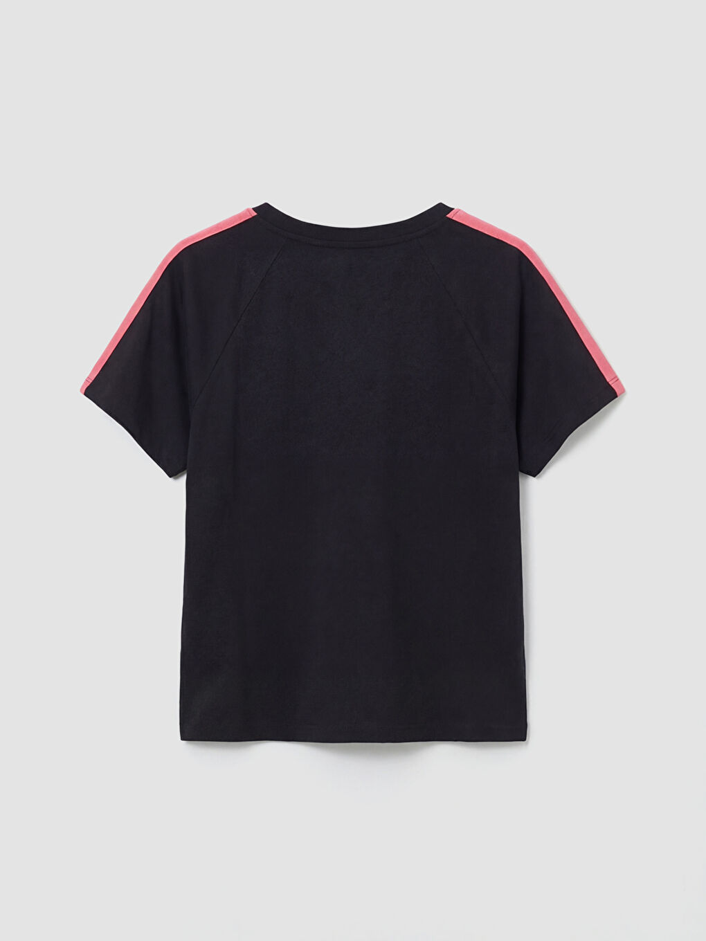 Siyah Bisiklet Yaka Baskılı Kız Çocuk Tişört-1